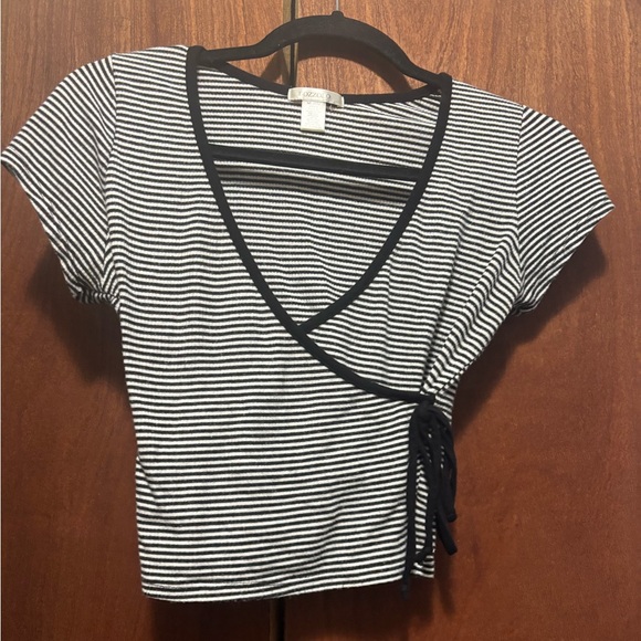 Bozzolo Tops - Bozzolo Black & White Striped Wrap Shirt